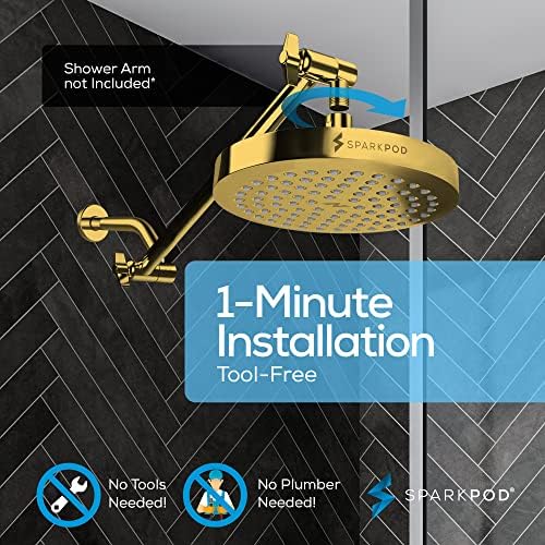 SparkPod Rain Shower Head, 8 Inch Round, Egyptian Gold Finish - Image 5
