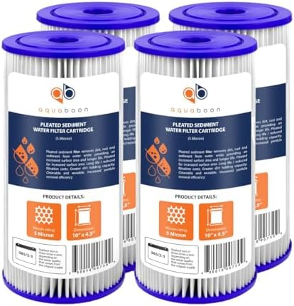 Aquaboon 5 Micron 10 x 4.5 Pleated Sediment Water Filter Cartridge 4-Pack by Aquaboon