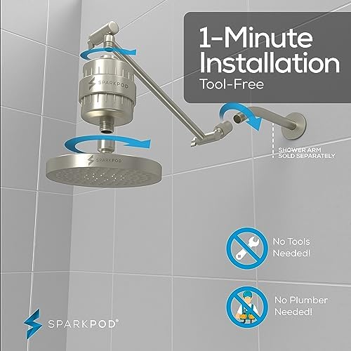 SparkPod Filtered Shower Head & 11" Shower Arm, 6" Round, Brushed Nickel - Image 5