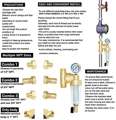 Beduan Reusable Spin Down Sediment Water Filter for Whole House Prefilter System Protector,1"Male Thread,3/4"Male & Female Thread,1/2"Male Thread (50 Micron & Scraper & 360°Head) - Image 6