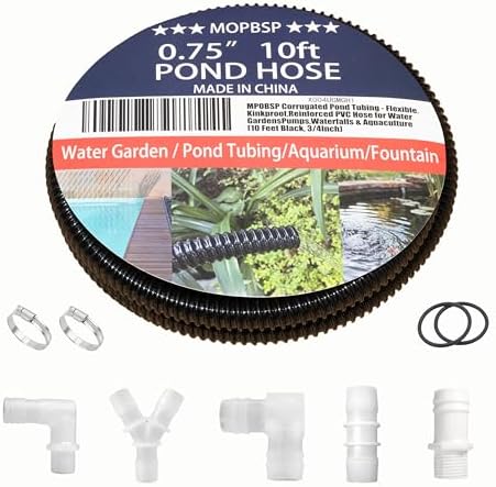 Corrugated Pond Tubing - Flexible, Kinkproof, Reinforced PVC Hose for Water Gardens, Pumps, Waterfalls & Aquaculture (10 Feet Black, 3/4 Inch) by MPOBSP