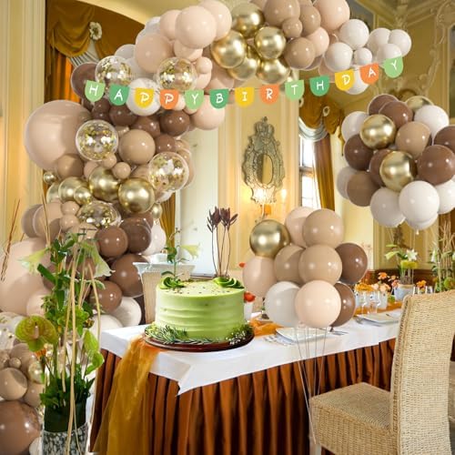 136pcs Brown Balloon Arch Kit, 18 12 10 5 inch Dark Brown Nude Gold - Image 3