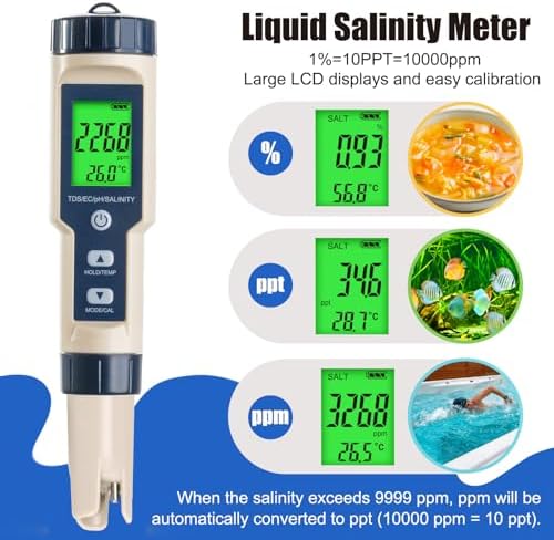 Salt Tester for Pools & pH Meter,Digital 5-in-1 Water Meter - Image 3