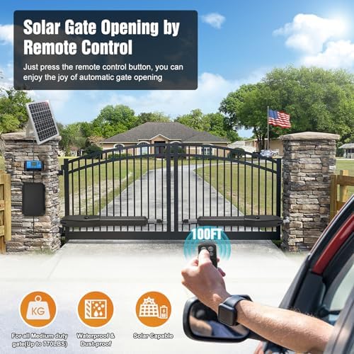 JUJIANG C026 Solar Gate Opener with Batteries & Solar Panel for Dual Swing Gates Up to 1540lb Automatic Gate Opener with Remote Complete Kit Medium Duty Electric Gate Opener Solar Powered 60W Motor - Image 2