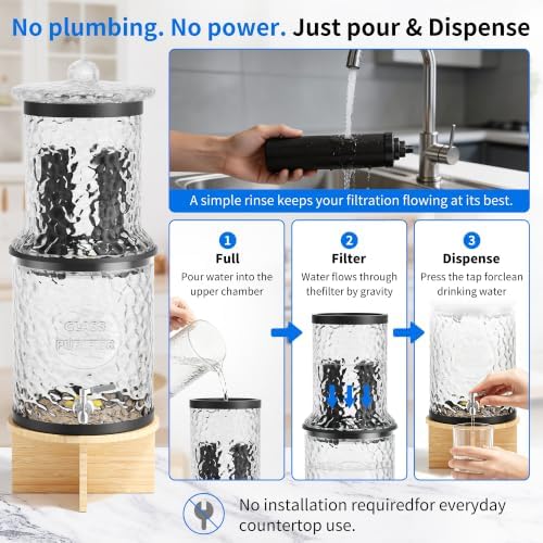 Glass Gravity Water Filter,3 Gallon Glass Water Dispenser with Wood Stand - Image 5