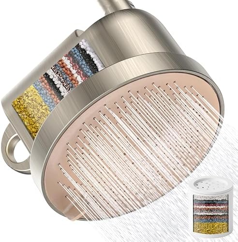 NSF Certified Filtered Shower Head - 5 Settings High Pressure Rain Shower Head with Filter for Hard Water Softener - Easy Install & Replace - Bathroom Showerhead to Remove Chlorine & Heavy Metals by MakeFit