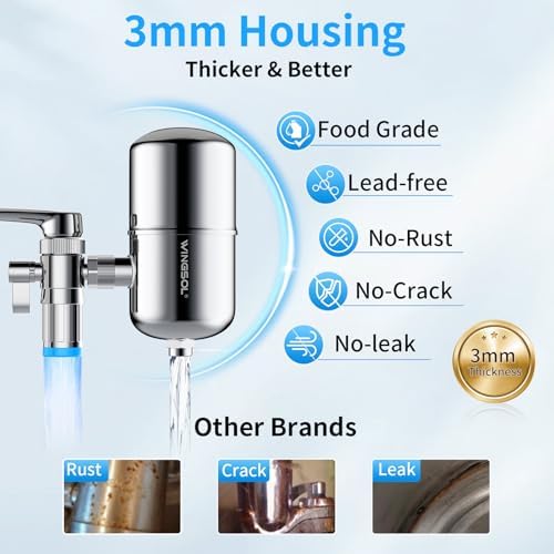 WINGSOL Stainless Steel Water Filter for Sink Faucet, Temp. Sensor LED Light, NSF/ANSI 42&53, 360° Rotating Tap Purifier Reduce PFAS, Lead, Chlorine, 350 Gallons Long-Lasting Reinforced Housing - Image 4