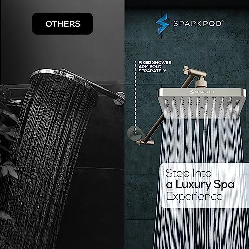 SparkPod 8" Square Rain Shower Head with 16" Shower Arm - Image 2