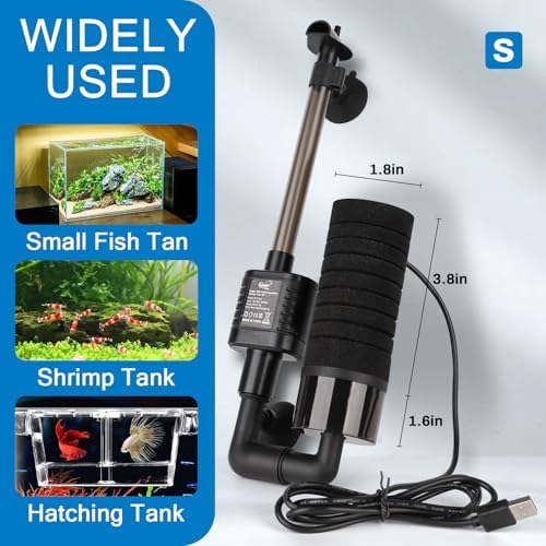 hygger USB Single Sponge Filter, Small Aquarium Filter with Adjustable Hanging Clip and Suction Cup, Duckbill Outlet, Rain Pipe Outlet, Extra Spare Sponge - Image 5