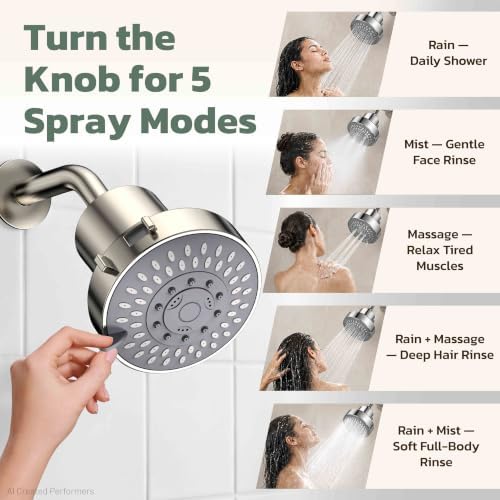 JDO High Pressure Filtered Shower Head, 5 Modes Rain Showerhead with Filter - Image 4