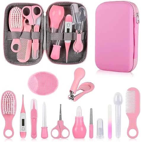 Baby Grooming Kit, Infant Safety Care Set with Hair Brush Comb Nail Clipper Nasal Aspirator,Baby Essentials Kit for Newborn Girls Boys (Pink Baby Grooming kit) by WXA