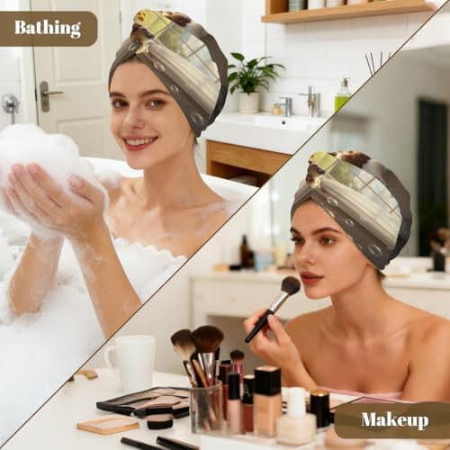 Microfiber Hair Towel Wrap for Women - Bear Bubble Bath Super Absorbent Fast Drying Head Hair Towels - Elastic Loop Design Anti-Frizz Soft Turbans for Wet Long, Curly, Thick Hair - Image 7
