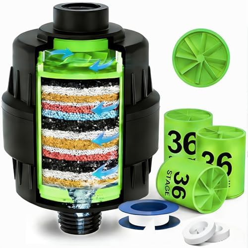 36-Stage Shower Head Filter for Hard Water - 3 Replaceable Cartridges,Black by Unknown
