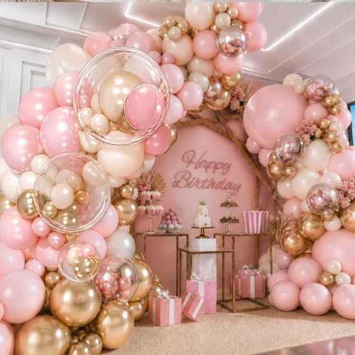 Dusty Pink Balloon Garland Arch Kit Double Stuffed Pearl White Gold - Image 4