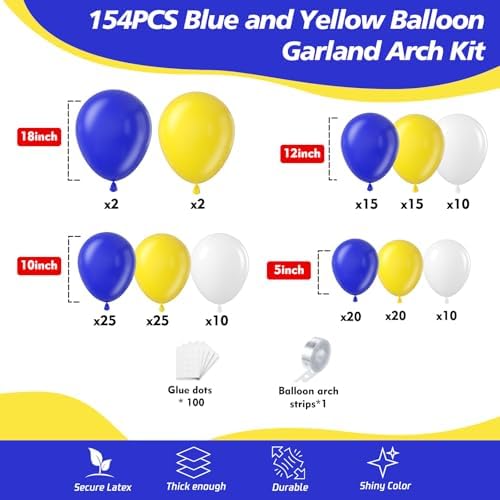 153Pcs Royal Blue and Yellow Balloon Garland Arch Kit - White Royal Blue and Yellow Balloon Arch Kit Different Size Balloons for Anniversary Graduation Baby Shower Birthday Party Decorations - Image 2