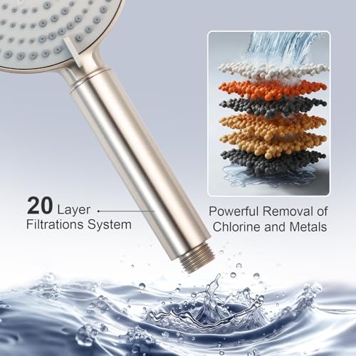 OFFO Filtered Shower Head with Hose, 20 Stage Shower Head with Filters for Hard Water with 60" Stainless Steel Hose, 6 Modes High Pressure Shower Head to Remove Chlorine, Brushed Nickel - Image 2