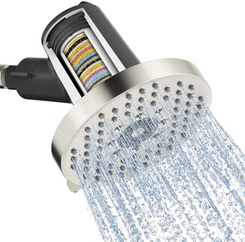 SR SUN RISE 5.5-inch Filtered Shower Head, 6 Spray Modes, Brushed Nickel by SRSUNRISE