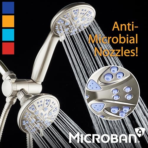 AquaDance Antimicrobial/Anti-Clog High-Pressure 30-setting Dual Head Combination Shower with Nozzle Protection from Growth of Mold, Mildew & Bacteria for a Healthier Shower – Sunset Blue - Image 3