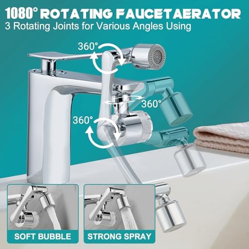1080° Rotating Faucet Extender & Water Filter, 2-Spray Mode Aerator with Robotic Arm, Universal 3-Size Fit, Removes Chlorine & Impurities for Skin Care & Kitchen - Image 3