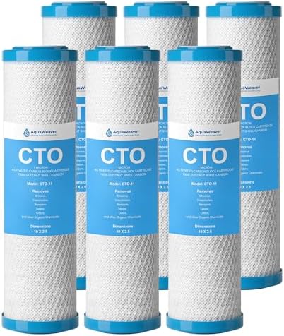 1 Micron 10" x 2.5" Whole House CTO Carbon Water Filter, 6-Pack by AquaWeaver
