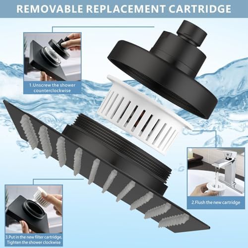 High Pressure Rain Shower Head with Filtered - 10" All Metal Square Showerhead Filter for Remove Chlorine and Harmful Substances, Matte Black - Image 2