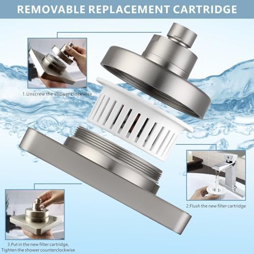 High Pressure Rain Shower Head with Filtered - 6" Square Showerhead Filter for Remove Chlorine and Harmful Substances, Improve Hair and Skin Problems, Brushed Nickel - Image 3