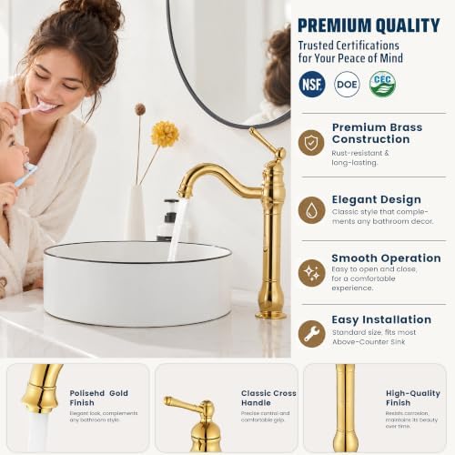 Single Handle Bathroom Vessel Sink Faucet, Polished Gold - Image 2