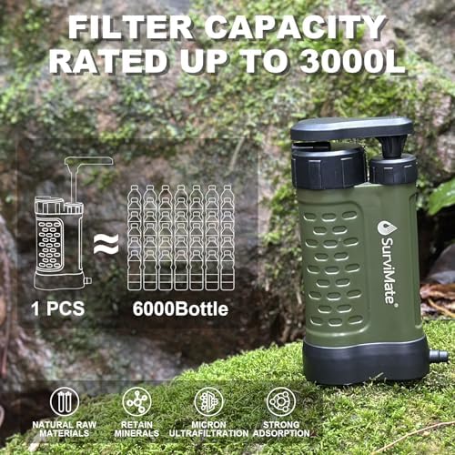 SurviMate Water Purifier Survival Pump，0.01 Micron 5-Stage Water Purifier System，Hand Pump Water Filter Portable Outdoor Emergency，Camping, Hiking, Backpacking - Image 2