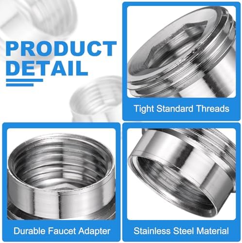 uxcell 3Pcs Faucet Adapter Kit, Male 1in to Female 0.75in Kitchen Sink Stainless Steel Tap Aerator Adapter Set to Connect Garden Hose, Water Filter, Standard Hose Diverter - Image 3