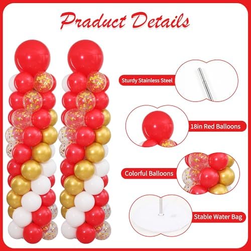 Red and Gold Balloon Column Stand Kit Set of 2 for Floor - Image 5