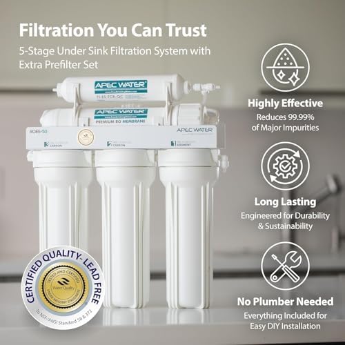 APEC Water 5-Stage Under Sink Reverse Osmosis Water Filter System with Extra High Capacity Pre-Filter Set, Essence Series, WQA Certified, 50 GPD, Removes 99.99% of Contaminants, Home Water Filtration - Image 3