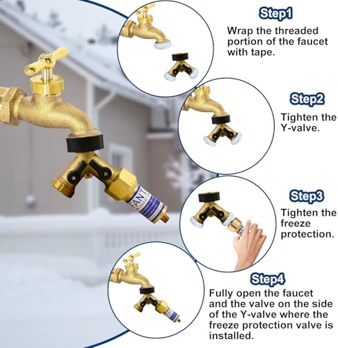 2Set Outdoor Faucet Freeze Protector, 3/4" Thread 2 Way Brass Hose Splitter - Image 3