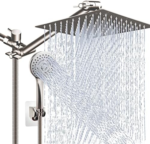 Shower Head Combo,10" Brushed Nickel High Pressure with 11" Extension Arm by PINWIN