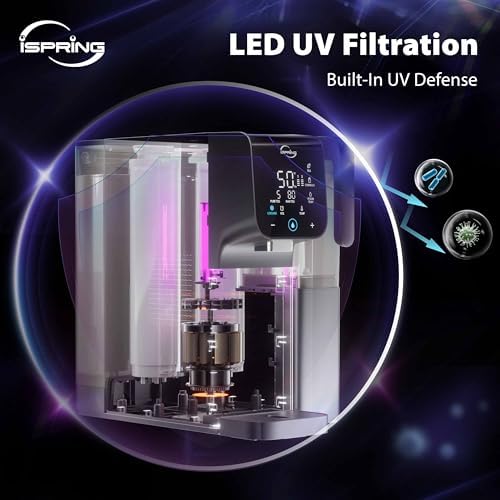 iSpring RCD100UHCG UV Alkaline Hot & Cold Countertop Reverse Osmosis Water Filter Dispenser with Mineral & LED UV Filter, 9 Temp Options (50-210°F), 6 Volumes, TDS & Filter Life Monitor - Image 2