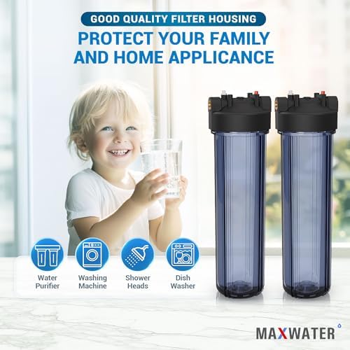 Max Water 20" x 4.5" Whole House Water Filter Housing – Fits Standard Large Blue Filters – 1 inch Inlet/Outlet Ports with Pressure Gauge Wrench and Bracket (2 Housing + 2 Pressure Gauge) - Image 6