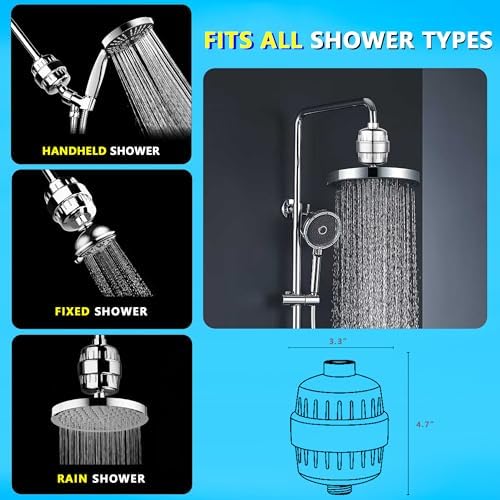 21stage shower filter. Suitable for hard water. Universal high-flow shower head filter removes chlorine, impurities, fluoride, heavy metals and odors Improve your skin, hair and nail condition, chrome - Image 4