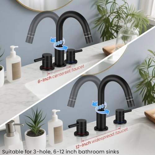 Bathroom Faucet 3 Hole with Pull Down Sprayer Matte Black, 2-Handle - Image 4