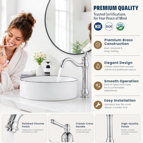 360° Swivel Chrome Single Handle One Hole Bathroom Sink Faucet Matching with Pop Up Drain - Image 3