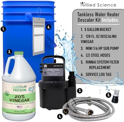 Allied Science Tankless Water Heater Flushing Kit with Square 5-Gallon Bucket, Steel Hoses, 1/6 HP Pump, and Concentrated Vinegar - Image 2