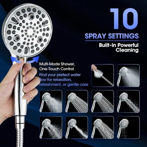 Shower Head with Handheld, High Pressure 10 Spray Modes, Chrome - Image 2
