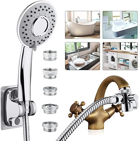 Sink Hose Shower Sprayer Attachment - Faucet Extension w/ 5 Adapters For Bathroom Bathtub, Kitchen Faucet, Utility Laundry Tub, Garden Hose Thread Spout For Delta, Moen, Kohler, American Standard by ZCONIEY
