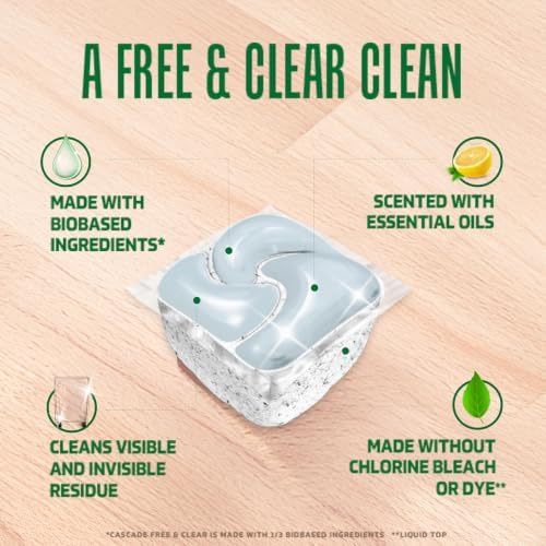 Cascade Free and Clear Dishwasher Pods, Dishwasher Detergent, Grease Fighting Power of Dawn Dish Soap, Lemon Essence, 47 Count - Image 5