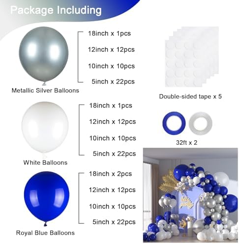 136pcs Blue White Silver Balloon Garland Kit - 18/12/10/5 Inch Balloons - Image 2
