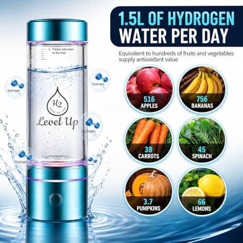 LevelUpWay Hydrogen Water Bottle Generator, 2640 PPB Lab Tested Hydrogen Water Maker, Dual Chamber SPE/PEM Technology, Portable Rechargeable Hydrogen Rich Water Bottle - Image 3