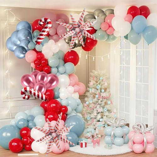 Christmas Balloon Garland Arch Kit, 121PCS Red Blue Pink Latex Balloons with Candy Cane Star Mylar Foil Balloon Set for Girls Xmas Birthday Winter Wonderland Baby Shower New Year Party Decorations - Image 5