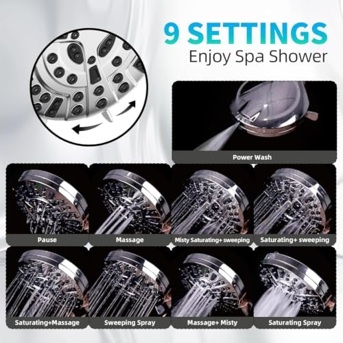 BESAQUO 9 Functions High Pressure Handheld Shower Head with Power Wash - Image 4