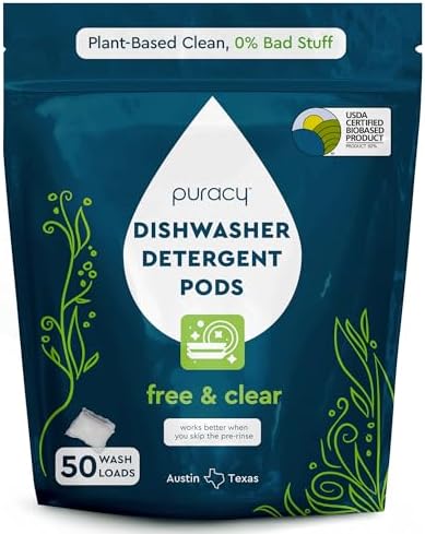 Puracy Dishwasher Pods, Dishwasher Detergent, Free & Clear Dish tabs - Enzyme-Powered, Spot & Residue Free - TikTok Trend Items, Must Haves from TikTok Made Me Buy It (Free & Clear, 50 Count) by Puracy