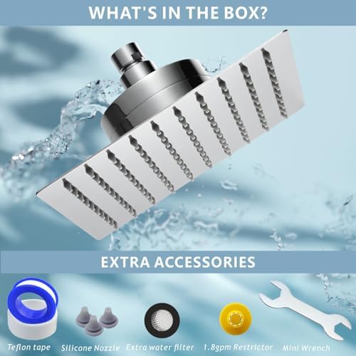 High Pressure Rain Shower Head with Filtered - 8" All Metal Square Showerhead Filter for Remove Chlorine and Harmful Substances, Chrome - Image 6