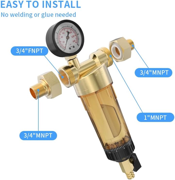 40 Micron Spin Down Sediment Water Filter, Sediment Filter with Automatic Cleaning Filter Screen, 1" MNPT + 1/2" FNPT+3/4" FNPT Reusable Well Water Whole House Filtration System. - Image 5