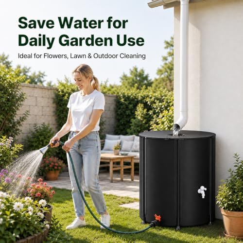 132 Gallon Collapsible Rain Barrel, Portable Rainwater Collection System, Water Storage Tank, Rain Catcher Barrel with Two Spigots and Overflow Kit, Rain Water Barrel Collector for Garden, Black - Image 2